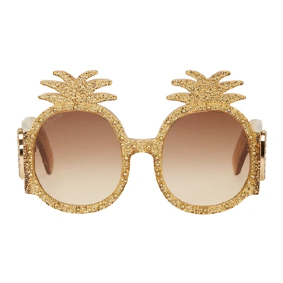 Shop Gucci Yellow Pineapple Glitter Sunglasses