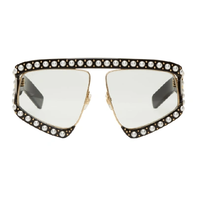 Shop Gucci Black Oversized Runaway Mask Sunglasses