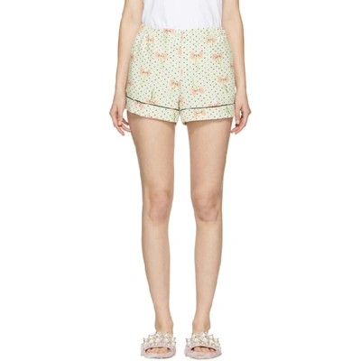 Shop Miu Miu Ivory Polka Dot & Bow Pyjama Shorts