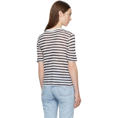 Shop Alexander Wang T Alexanderwang.t Ivory And Navy Striped Cropped T-shirt In 419 Ink&ivo