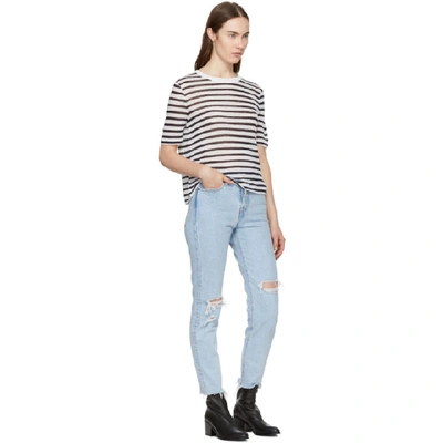 Shop Alexander Wang T Alexanderwang.t Ivory And Navy Striped Cropped T-shirt In 419 Ink&ivo