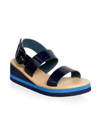 Shop Ancient Greek Sandals Clio Metallic Leather Wedge Sandals In Marine