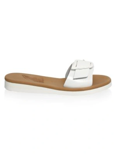 Shop Ancient Greek Sandals Aglaia Buckle Leather Slide Sandals In White