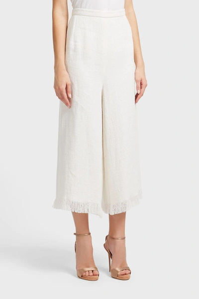 Andrew Gn Wide-leg Frayed-cuff Linen Cropped Trousers In White