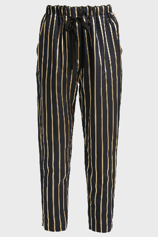 black pants with gold buttons