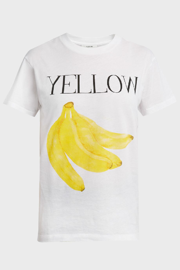 Ganni Harway Bananas Cotton T-shirt In White | ModeSens