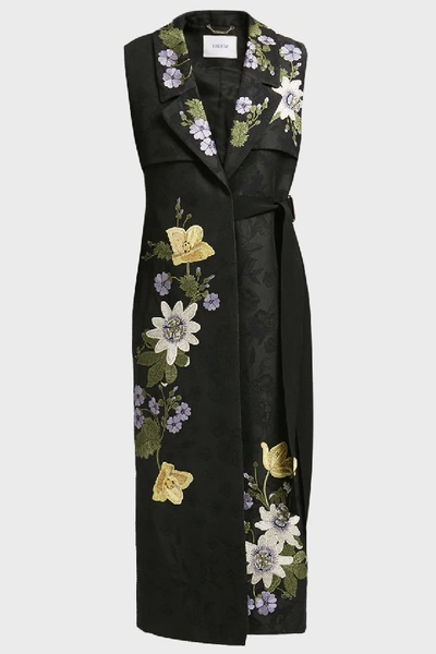 Shop Erdem Rian Floral Print Cotton-blend Long Waistcoat In Multicoloured