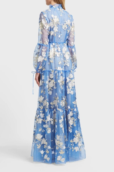 Shop Erdem Cassandra Floral Print Silk Gown In Blue