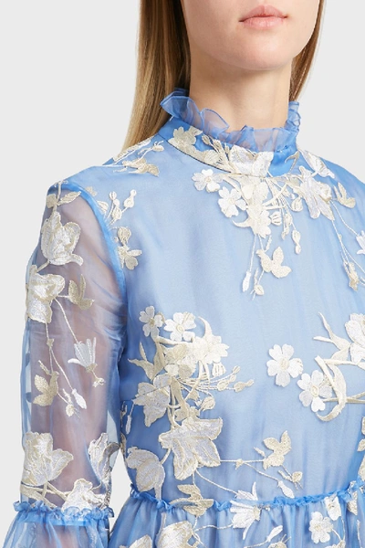 Shop Erdem Cassandra Floral Print Silk Gown In Blue