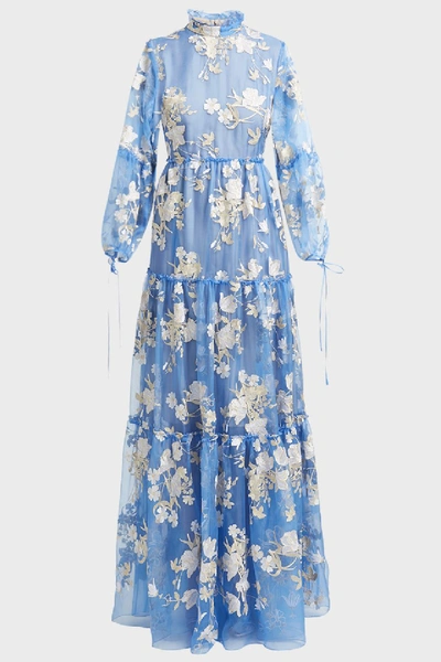 Shop Erdem Cassandra Floral Print Silk Gown In Blue