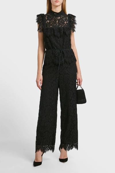 Ganni Jerome Lace Detailing Cotton-blend Jumpsuit In Black | ModeSens