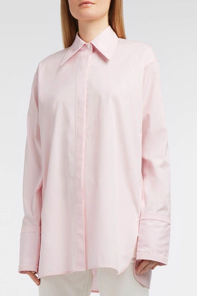 Shop Helmut Lang Cutout Frayed Cotton-poplin Shirt In Pink