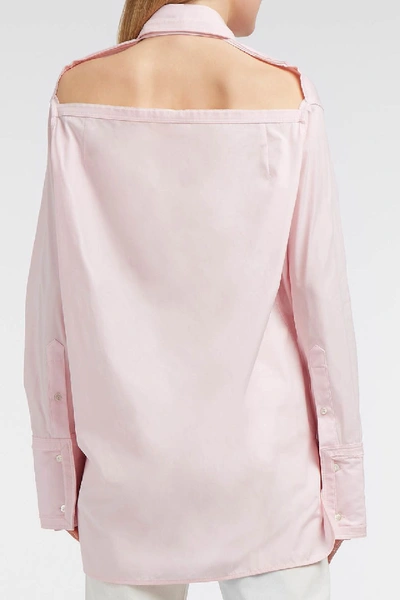 Shop Helmut Lang Cutout Frayed Cotton-poplin Shirt In Pink