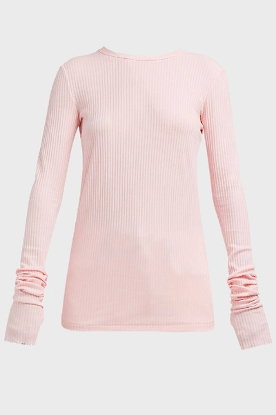 Shop Helmut Lang Frayed Ribbed Cotton-jersey Top In Pink