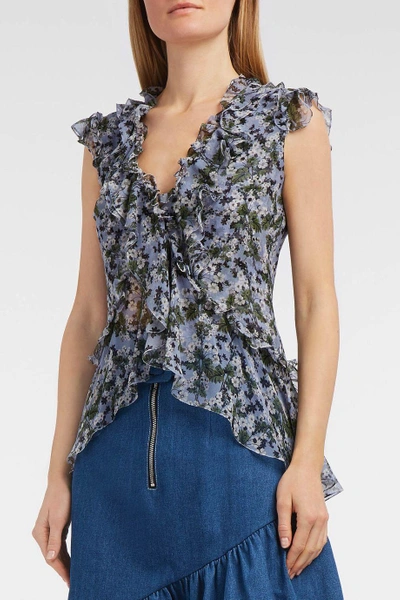 Shop Erdem Regina Ruffled Floral-print Silk-chiffon Top In Multicoloured