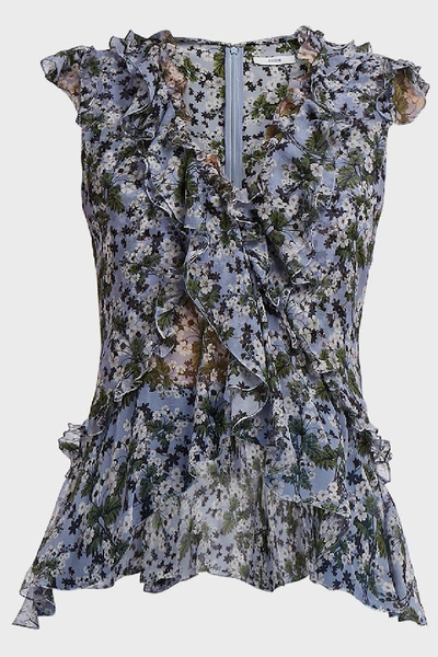 Shop Erdem Regina Ruffled Floral-print Silk-chiffon Top In Multicoloured