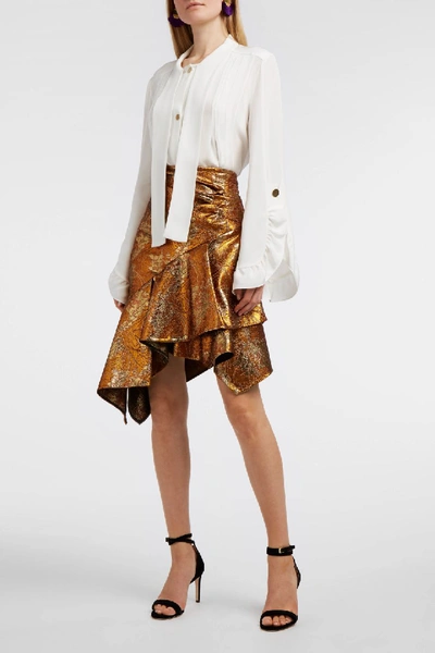 Shop Peter Pilotto Asymmetric Metallic Jacquard Skirt In Copper, Gold And Bronze