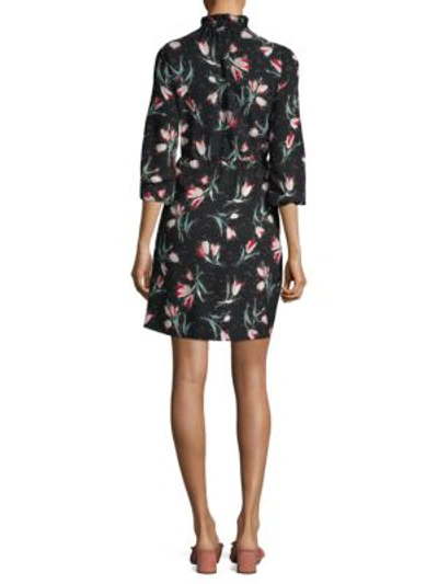 Shop Rebecca Taylor Ikat Silk Tie Dress In Black Multi