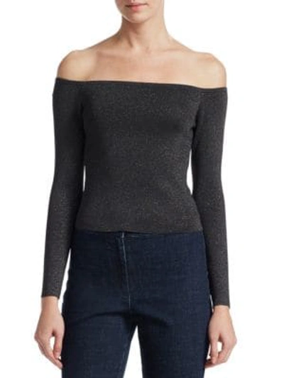 Shop Scripted Off-the-shoulder Top In Grey Lurex