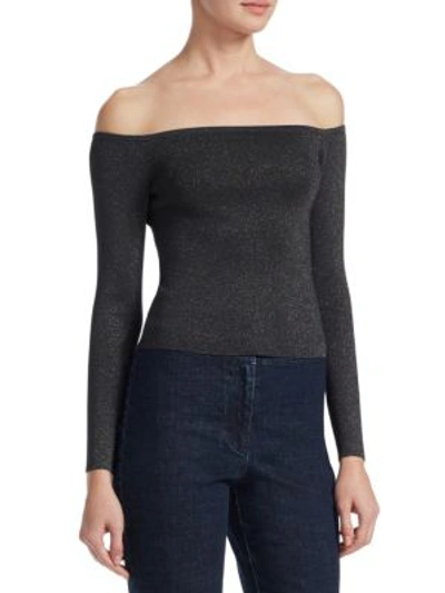 Shop Scripted Off-the-shoulder Top In Grey Lurex