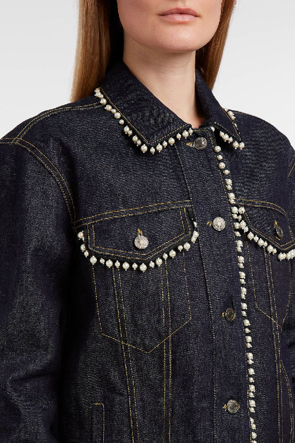 Paul & Joe Faux Pearl-embellished Denim Jacket In Dark Denim | ModeSens