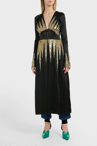 Shop Attico Suzanne Embellished Satin Dress In Black
