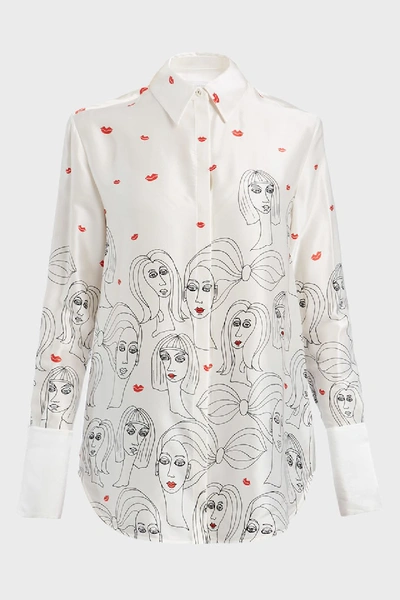 Shop Victoria Victoria Beckham Face Print Silk Shirt In Multicoloured
