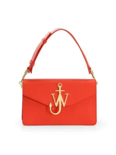 Shop Jw Anderson Leather Logo Handbag In Scarlet