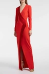 Galvan V-neck Long-sleeve Fringe Detail Gown In Red