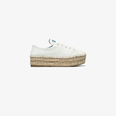 Shop Prada White 40 Leather Flatform Espadrilles