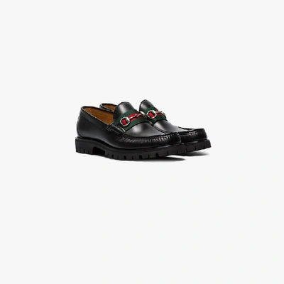 Shop Gucci Black Web Horsebit Leather Loafers