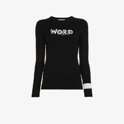 Shop Bella Freud Word Intarsia Wool Sweater In Black