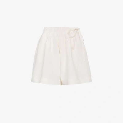 Shop Jw Anderson Drawstring Shorts With Leather Pocket In White