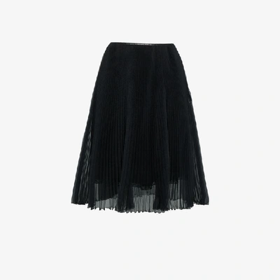 Shop Prada Black Silk Pleated Skirt