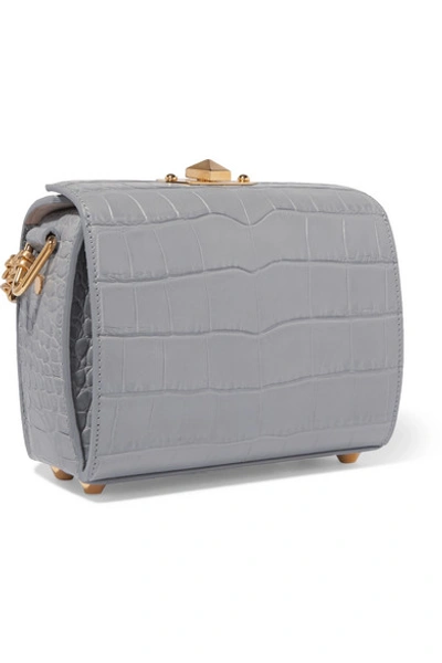 Shop Alexander Mcqueen Box Bag 19 Croc-effect Leather Shoulder Bag In Gray