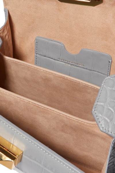 Shop Alexander Mcqueen Box Bag 19 Croc-effect Leather Shoulder Bag In Gray