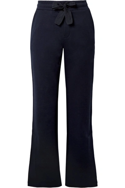 Shop Moncler Cotton-jersey Wide-leg Pants In Midnight Blue