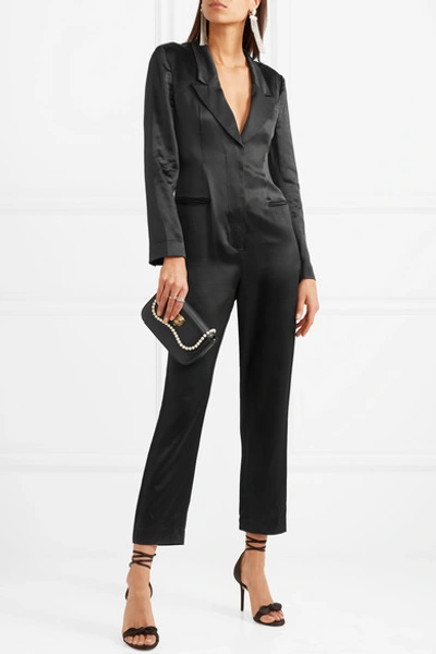 Shop Fleur Du Mal Faille-trimmed Silk-satin Jumpsuit In Black
