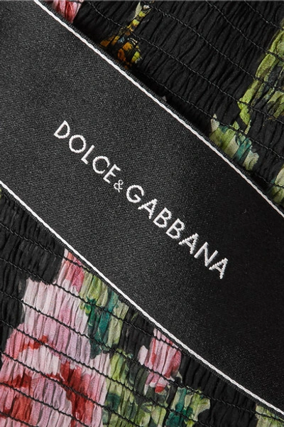 Shop Dolce & Gabbana Shirred Floral-print Silk-chiffon Gown In Black