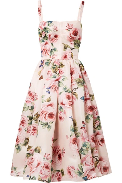 Shop Dolce & Gabbana Pleated Floral-print Silk-organza Midi Dress In Pastel Pink