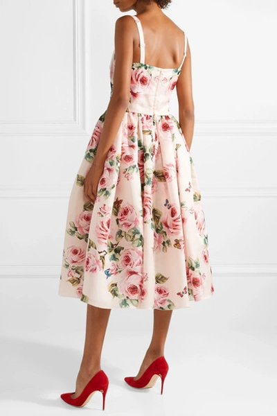 Shop Dolce & Gabbana Pleated Floral-print Silk-organza Midi Dress In Pastel Pink