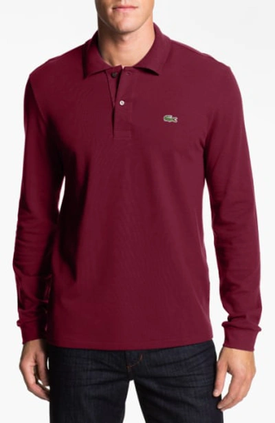 Shop Lacoste Classic Fit Long Sleeve Pique Polo In Bordeaux Red