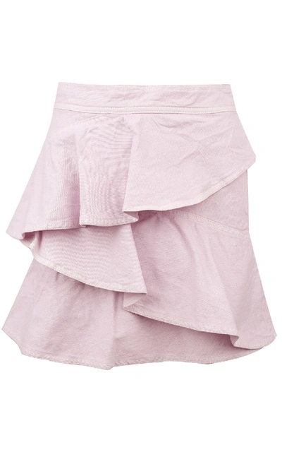 Shop Isabel Marant Étoile Coati Ruffle-trimmed Denim Mini Skirt In Rosa