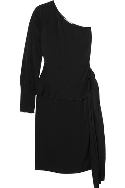 Shop Stella Mccartney One-shoulder Satin Midi Dress In Black