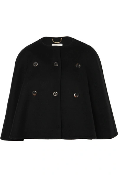 Shop Chloé Wool And Cashmere-blend Cape In Black
