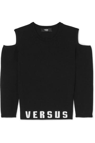 Shop Versus Cold-shoulder Printed Stretch-jersey Top In Black