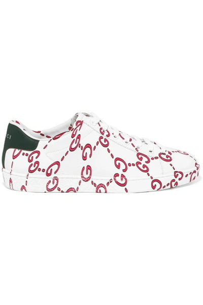 Shop Gucci New Ace Logo-print Leather Sneakers