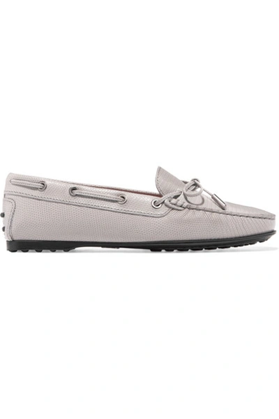 Shop Tod's Gommino Lizard-effect Leather Loafers In Gray