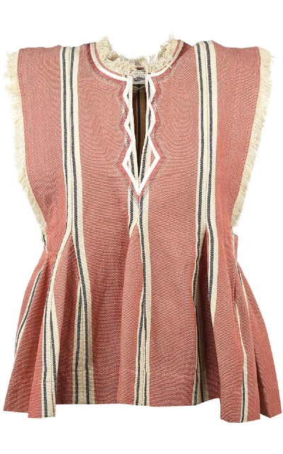 Shop Isabel Marant Étoile Drappy Striped Cotton Top In Terracotta