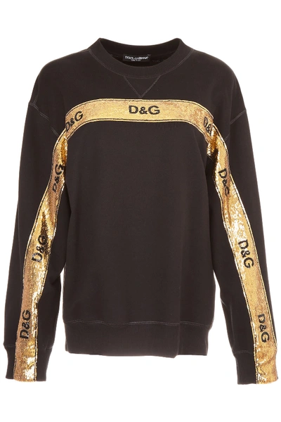Shop Dolce & Gabbana Sequins Logo Sweatshirt In Neronero
